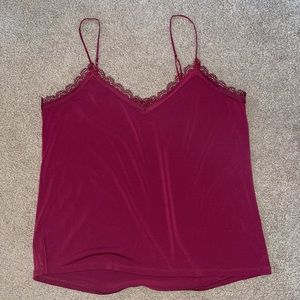 Wine red lace trim Express v neck